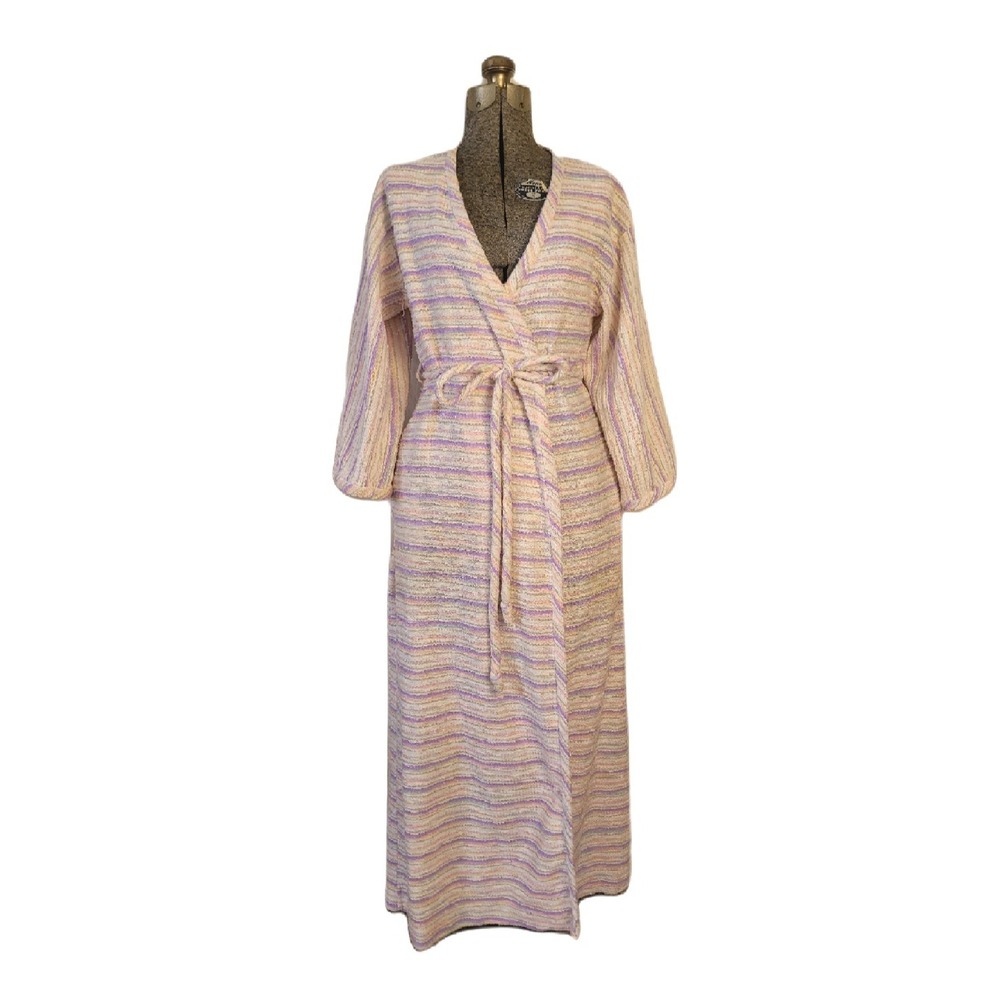 Vintage 60s 70s Woven Purple Multicolor Maxi Bath Robe Saks Fifth Dressing‎ M/L